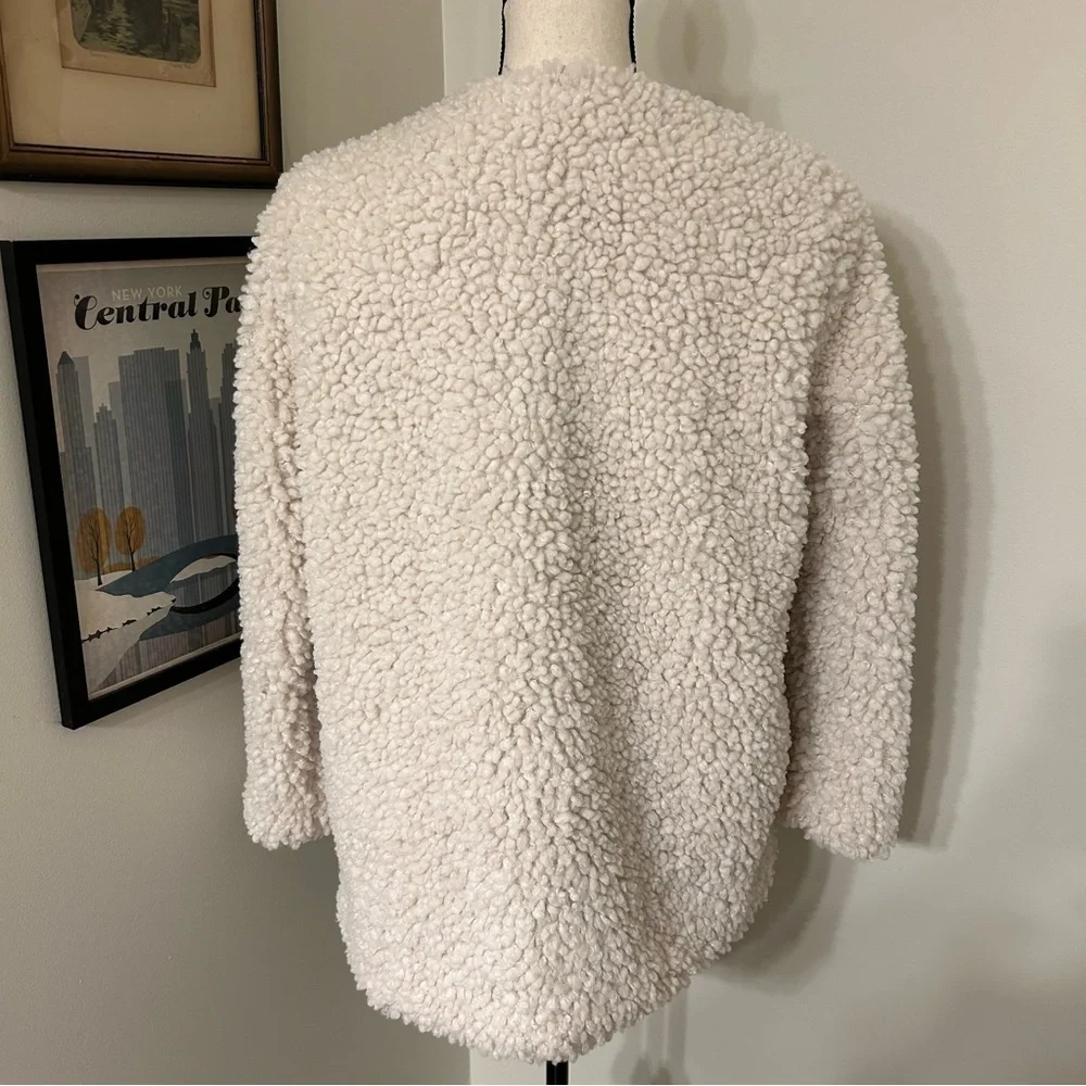 Band of Gypsies Cream and Leopard Open Front Teddy Sherpa Jacket SZ S